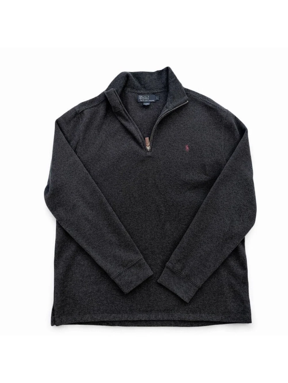 Vintage Polo Ralph Lauren Men’s Quarter Zip Pullover Charcoal Gray Size L Preppy